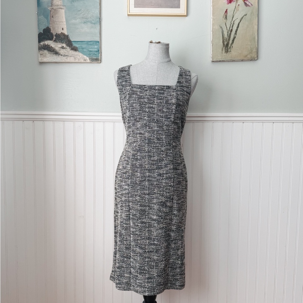 Ann Taylor Black and White Tweed Midi Dress